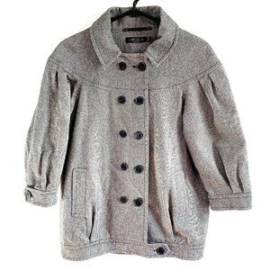 All Saints Spitalfields Yoke Gray Tweed Button Up Puff Sleeve Blazer Jacket